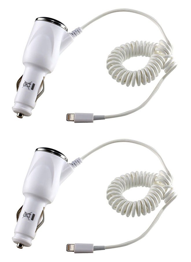 MATRIX USB Car Charger For iPhone 5/6/7/iOS Devices White Pack of 2  - Image 1