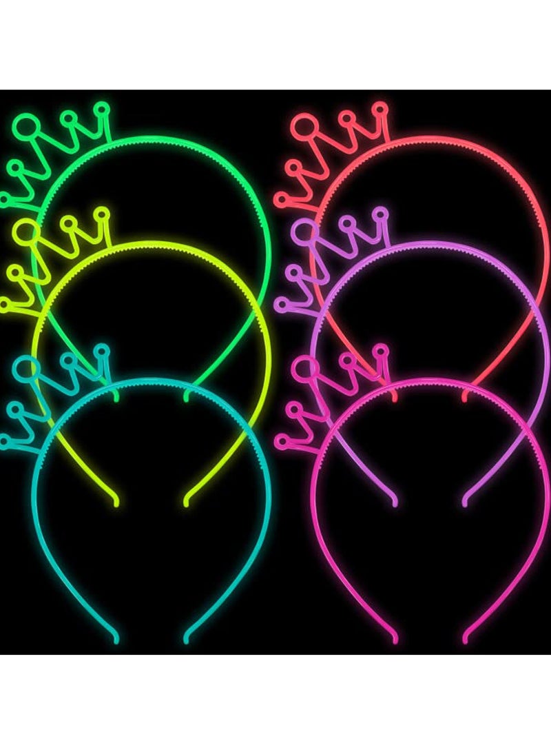 SYOSI 6 Pcs Glow Dark Headbands Women for Party, Crown Headbands For Girls, Hair Hoop Tiara for Party Cosplay, Plastic Light Up Hair Band Luminous Headband For Girls Party  - Image 1