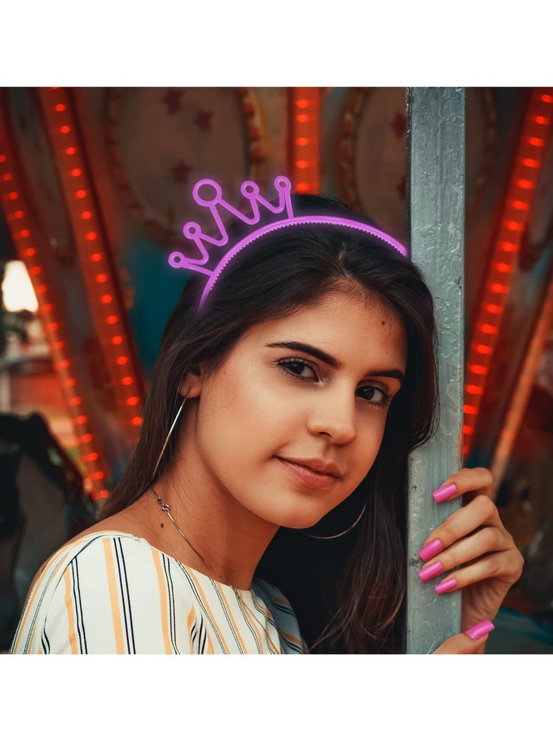 SYOSI 6 Pcs Glow Dark Headbands Women for Party, Crown Headbands For Girls, Hair Hoop Tiara for Party Cosplay, Plastic Light Up Hair Band Luminous Headband For Girls Party  - Image 4