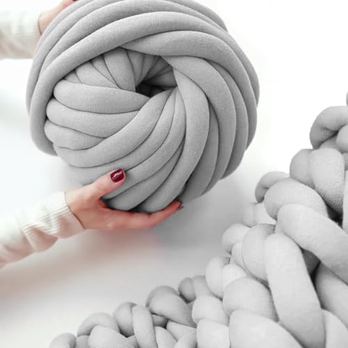 vrawas Arm Knitting Yarn for Chunky Yarn Giant Tubular Crochet Making Blanket DIY,Hand Knitting Braided Knot Throw Washable Tube Bulky for Weave Craft Crochet(Gray, 2.2lb) - Image 1