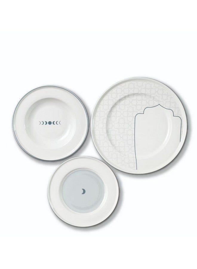 بين سيرفي طقم عشاء  قطعة بنقشة القمر من البورسلين الجديد أبيض ورمادي