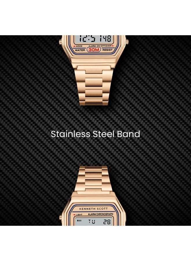 KENNETH SCOTT Men's Digital Display Watch With Rose Gold Stainless Steel Strap - K25206-RBKK  - Image 5