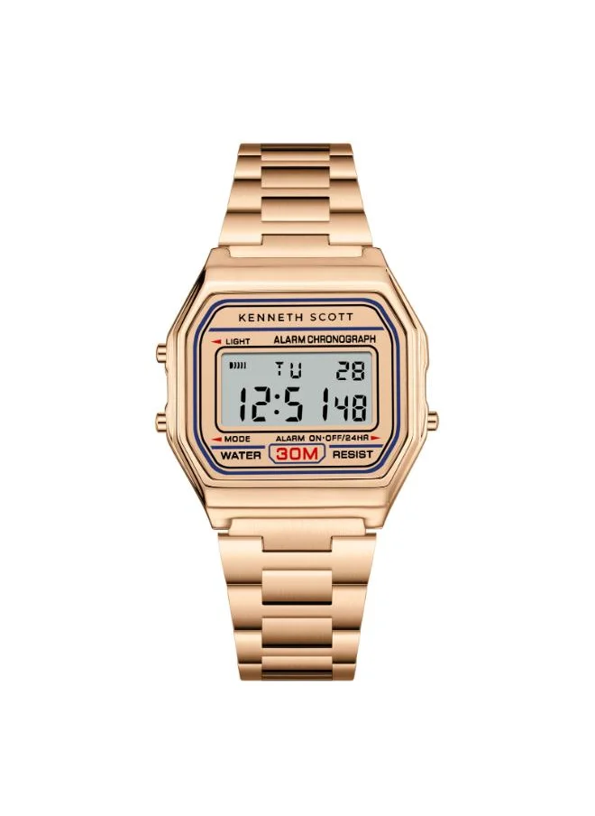 KENNETH SCOTT Men's Digital Display Watch With Rose Gold Stainless Steel Strap - K25206-RBKK