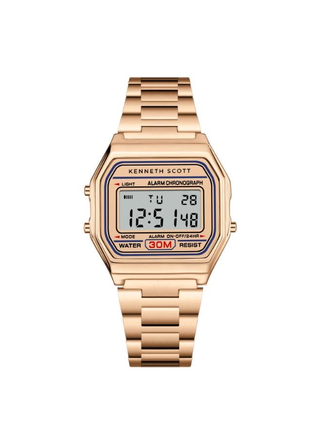 KENNETH SCOTT Men's Digital Display Watch With Rose Gold Stainless Steel Strap - K25206-RBKK  - Image 1