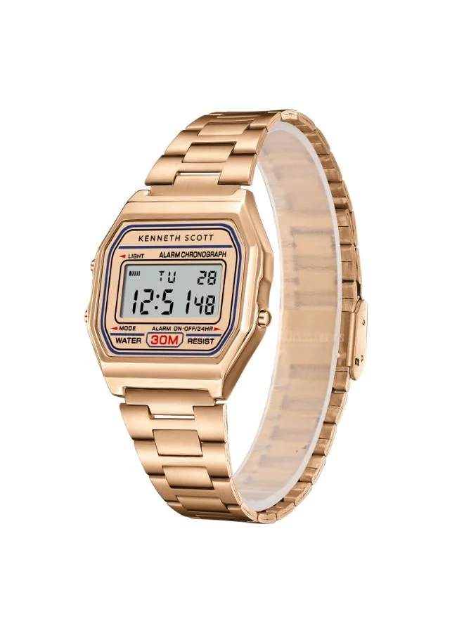 KENNETH SCOTT Men's Digital Display Watch With Rose Gold Stainless Steel Strap - K25206-RBKK