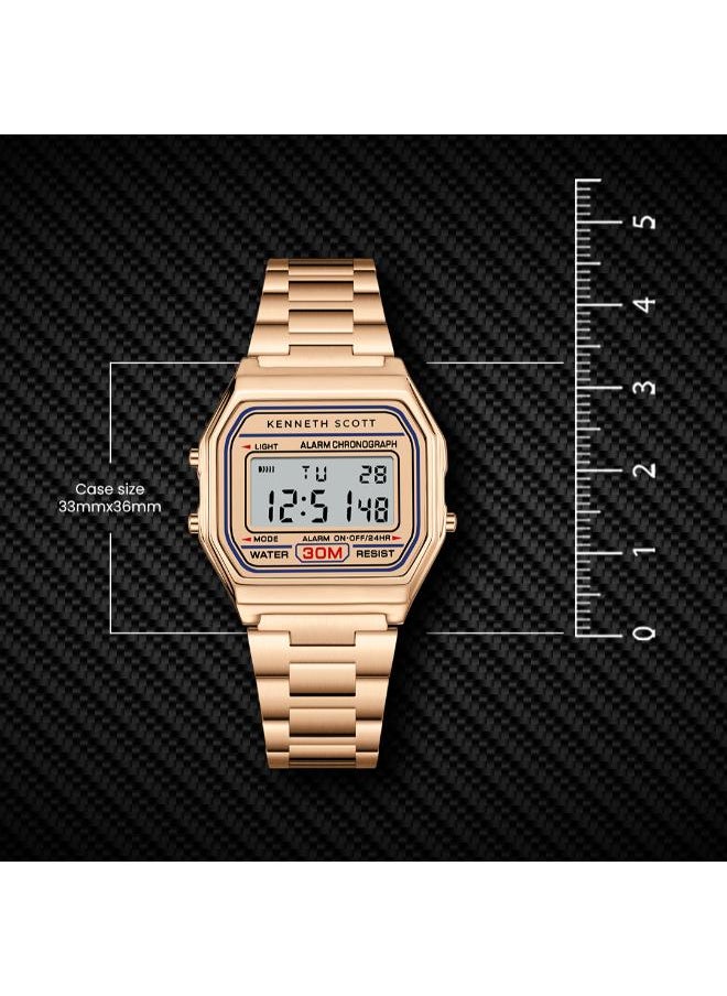 KENNETH SCOTT Men's Digital Display Watch With Rose Gold Stainless Steel Strap - K25206-RBKK  - Image 4