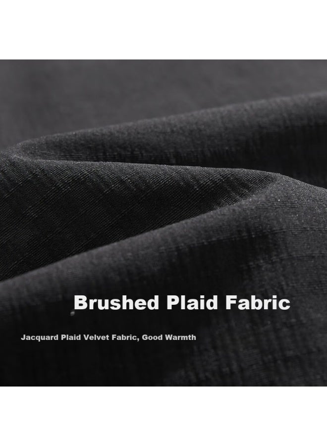Cabbeen Brushed Plaid Shirt Men Logo Metal Stud Jacquard Plaid Fleece Autumn Long Sleeve Shirt