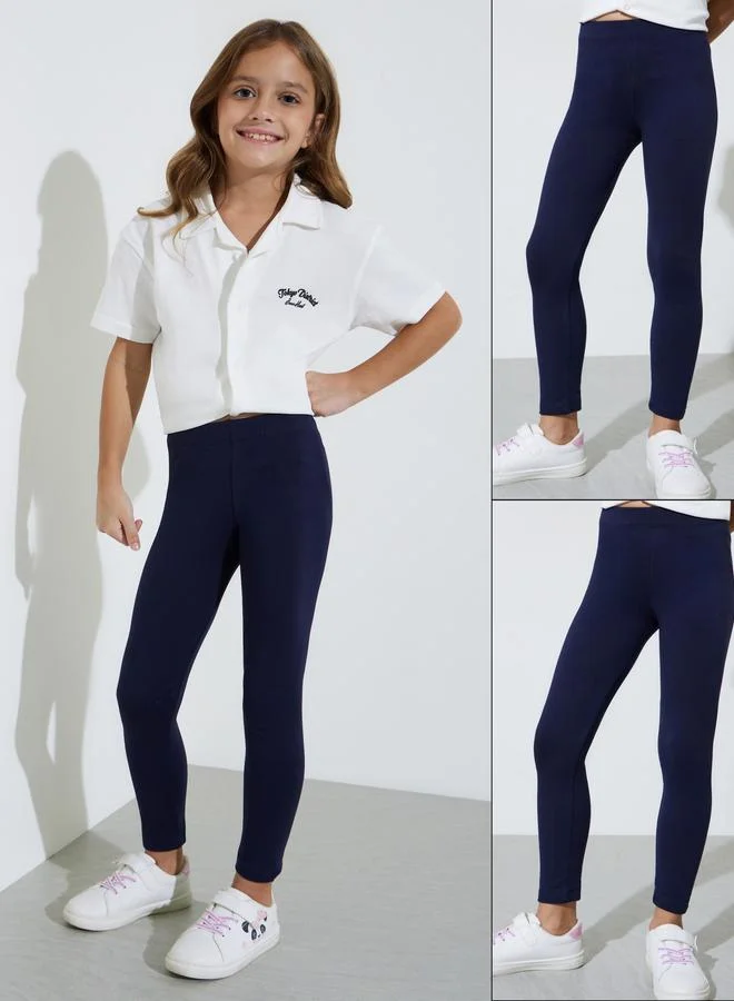 ستايلي Girls Pack of 2 -Navy Blue Cotton Blend Leggings