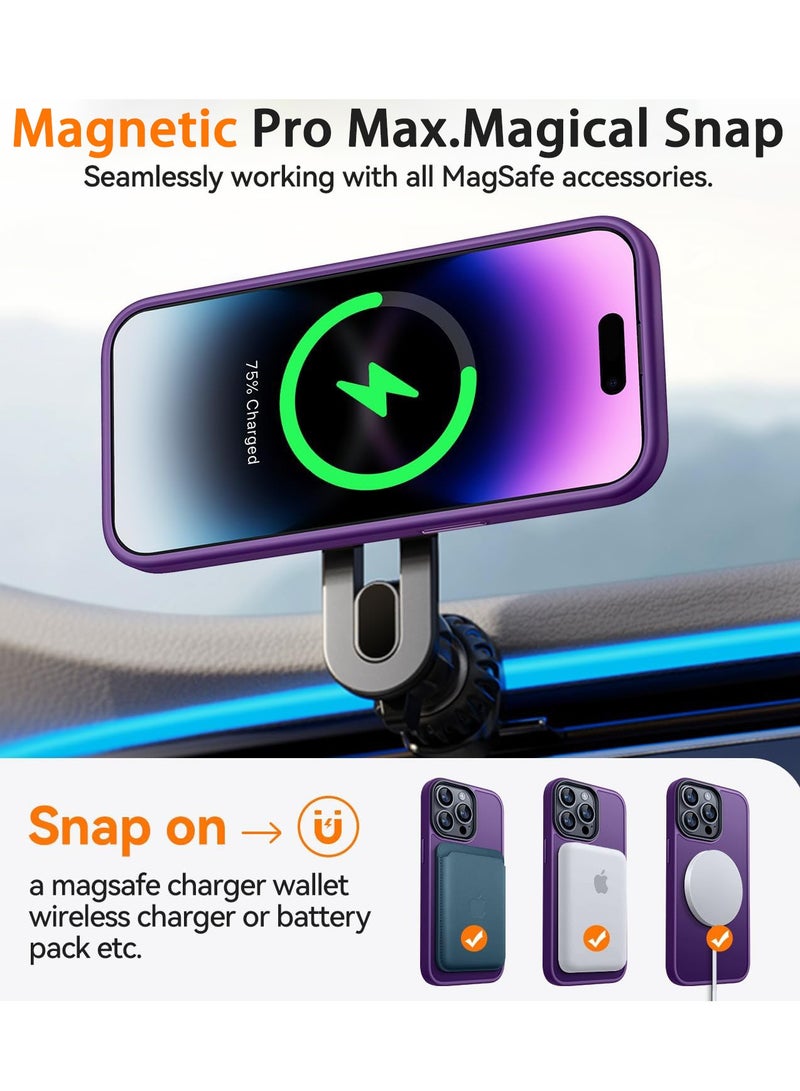 ثسؤشسث غطاء مغناطيسي للآيفون 14 برو ماكس 6.7 بوصة، متوافق مع MagSafe، غطاء خلفي نحيف شفاف مقاوم للصدمات بلوري بلون أرجواني - Image 3