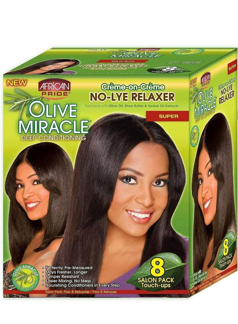 African Pride Olive Miracle Deep Conditioning No-Lye Relaxer - Super Kit 8-Count - Image 1