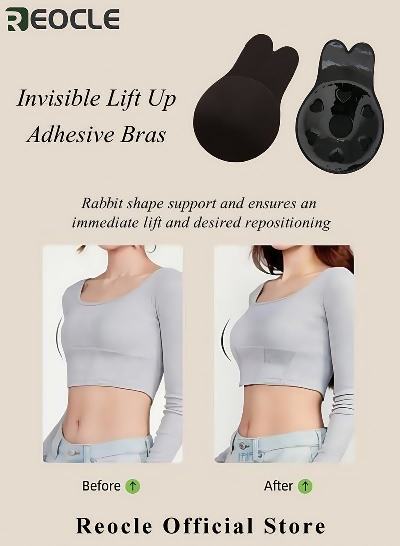 REOCLE 5PCS Women's Adhesive Bras Strapless Backless Bra Invisible Lift Up Adhesive Cover Bra Comfortable & Reusable Silicone Rabbit Ear Bras for Strapless Backless Evening Dresses & Prom Dresses & Bridal Dress  - Image 2