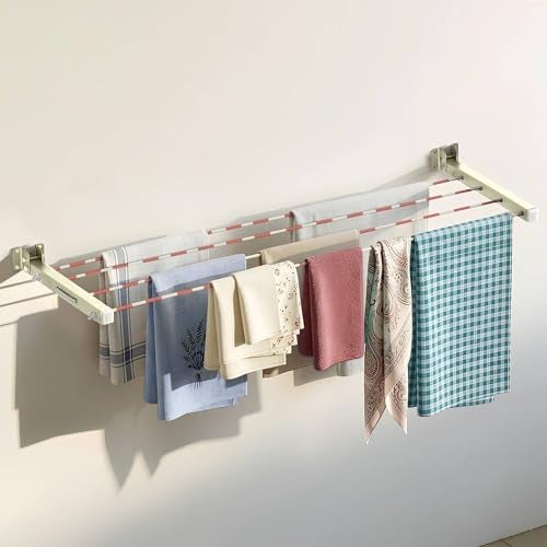 LIVINGBASICS Wall Mounted Cloth Drying Stand Folding with 40 Feet Rope/Foldable Clothes Drying Rack/Wall Hanging Cloth Dryer Stand/Hanging Clothes Dryer for Balcony, Bathroom, Indoor, Outdoor - Image 1