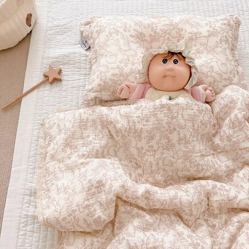 BuLuTu Cotton Muslin Blanket for Toddler Girls Boys Rabbit Pattern Baby Quilted Blanket Lightweight Soft Toddler Comforter Quilt for All Seasons, Forest Pattern, 47"x59", No Pillow - Image 1