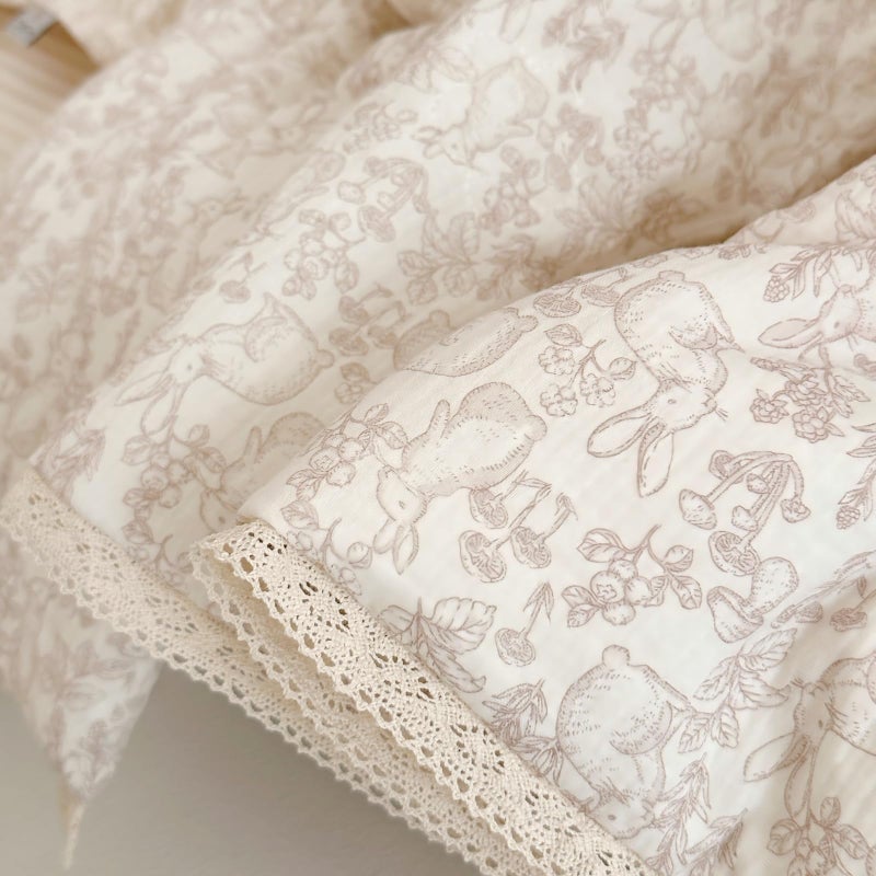 BuLuTu Cotton Muslin Blanket for Toddler Girls Boys Rabbit Pattern Baby Quilted Blanket Lightweight Soft Toddler Comforter Quilt for All Seasons, Forest Pattern, 47"x59", No Pillow - Image 4