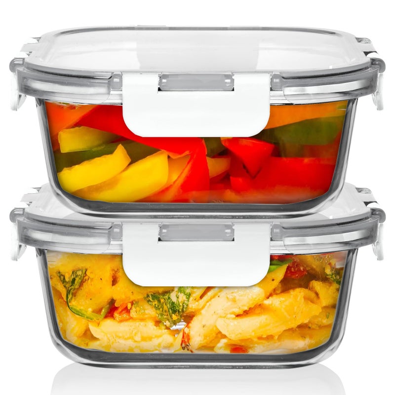 Razab 2 PC 1200ML / 41 Oz Glass Food Storage Containers with Lids - Airtight & Leakproof - Microwave/Oven/Freezer Safe - BPA Free - Ideal for Meal Prep, Storing Leftover & Lunch - Image 1