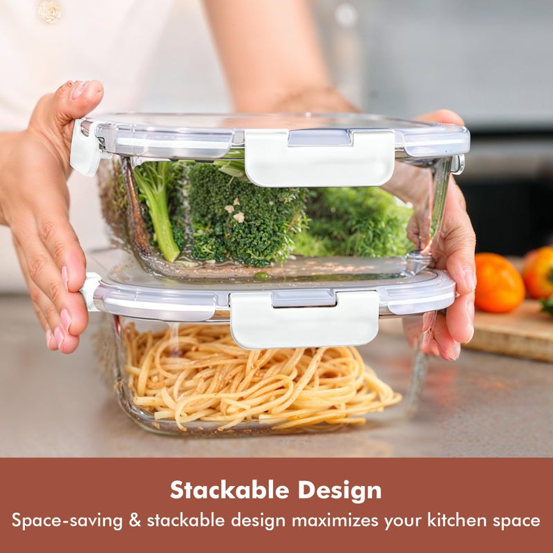 Razab 2 PC 1200ML / 41 Oz Glass Food Storage Containers with Lids - Airtight & Leakproof - Microwave/Oven/Freezer Safe - BPA Free - Ideal for Meal Prep, Storing Leftover & Lunch - Image 4