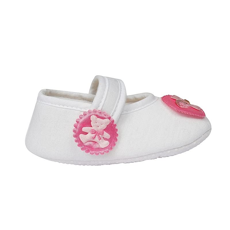 Rsmart Infant New Baby Toddlers Boys and Girls Cotton White Sandal Booties With Pink Heart Patch [RSM_3] - Image 4