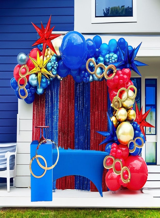 Kozee Red Blue Gold Balloon garland arch Kit 130 PCS chrome blue with foil Star diy long balloons for kid video game Cartoon Hedgehog theme birthday superhero gamer party decorations - Image 1