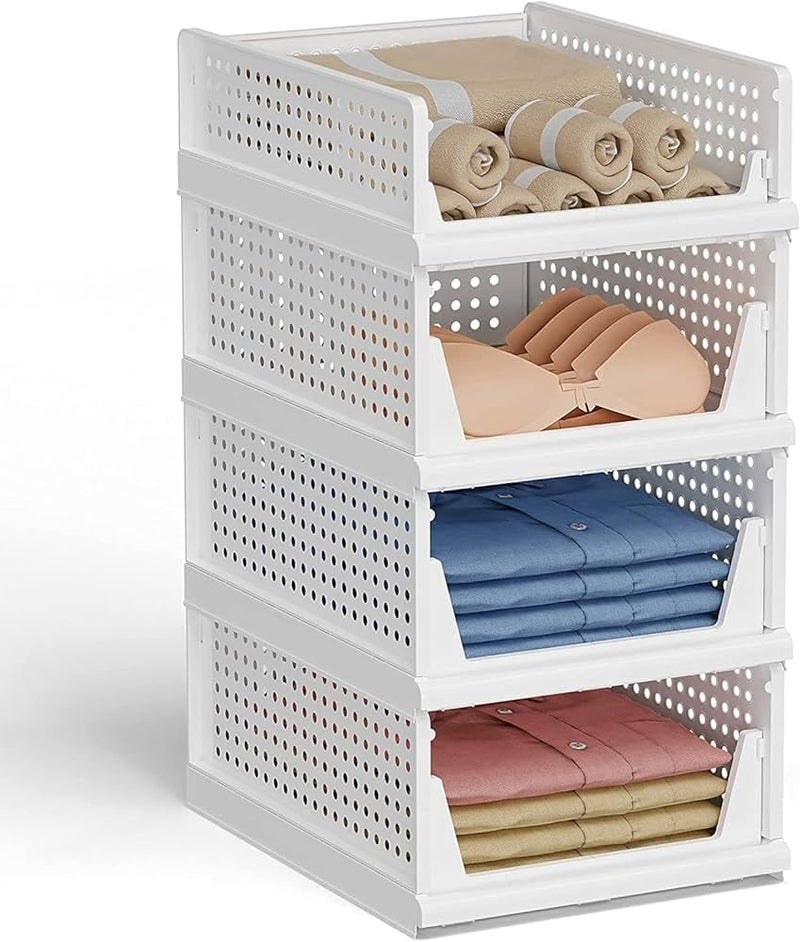 Shuttle Art Foldable Stackable Closet Organizer Adjustable Sliding Drawer Plastic Drawer Organizer Cupboard for Clothes Storage Bins Cabinet Plastic Modular Drawer Large Container for Kitchen Bathroom  - Image 1