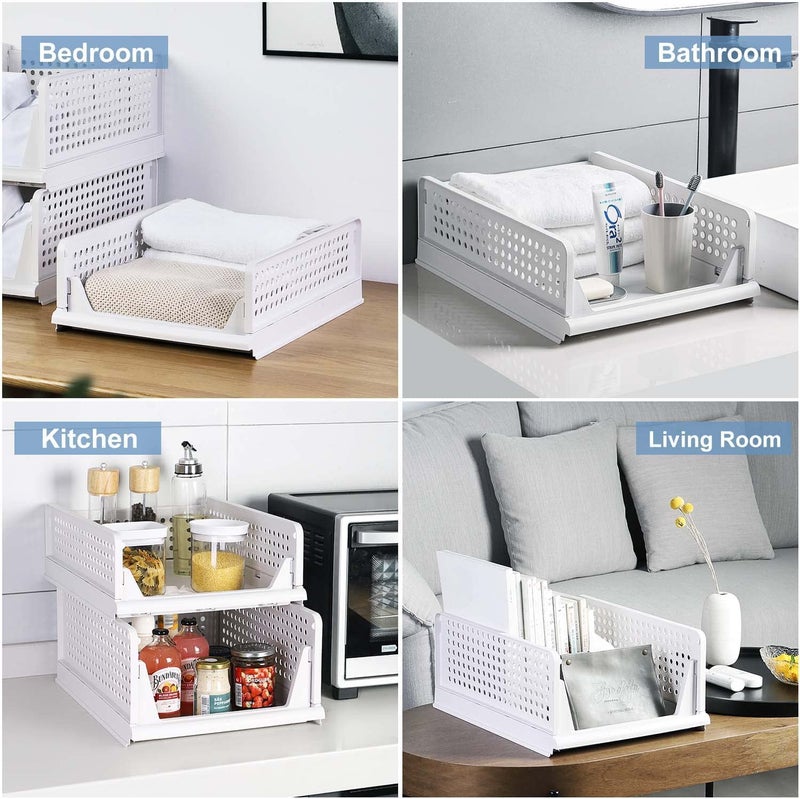 Shuttle Art Foldable Stackable Closet Organizer Adjustable Sliding Drawer Plastic Drawer Organizer Cupboard for Clothes Storage Bins Cabinet Plastic Modular Drawer Large Container for Kitchen Bathroom  - Image 4