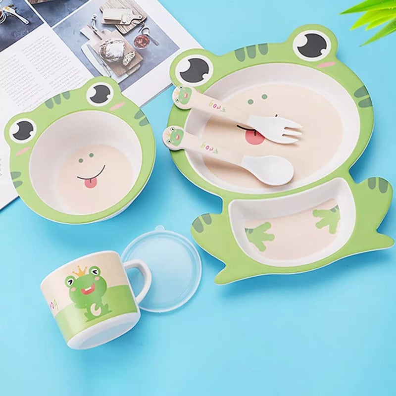 VBE® Animal Designs Shape Green Colors Frog Animal Kids Bamboo Fiber Dog Animal Kids Design Plates and Cup Feeding Set Dog Design Dinner Set, Party Sets, Lunch Sets Fun Plate Sets. (MS-01) - Image 2