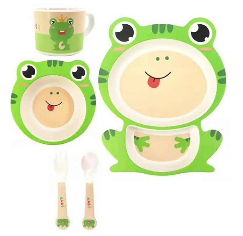 VBE® Animal Designs Shape Green Colors Frog Animal Kids Bamboo Fiber Dog Animal Kids Design Plates and Cup Feeding Set Dog Design Dinner Set, Party Sets, Lunch Sets Fun Plate Sets. (MS-01) - Image 1