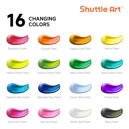 Shuttle Art Color Change Acrylic Paint Set, 16 Colors Chameleon Colors Acrylic Paint in Bottles (60ml/2oz), Non-Toxic for Artists, Beginners and Kids on Rocks, Crafts, Canvas, Wood, Fabric, Ceramic - Image 2