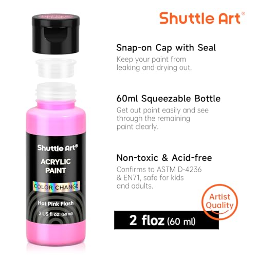 Shuttle Art Color Change Acrylic Paint Set, 16 Colors Chameleon Colors Acrylic Paint in Bottles (60ml/2oz), Non-Toxic for Artists, Beginners and Kids on Rocks, Crafts, Canvas, Wood, Fabric, Ceramic - Image 3