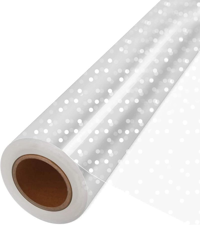 JOYIT 100' Long X 35” Wide Clear Cellophane Wrap Roll with White Dots - 3 Mil Thicker Cellophane Roll, Clear Wrapping Paper for Gift Baskets Wrap (35" Folds into 17.5") - Image 1