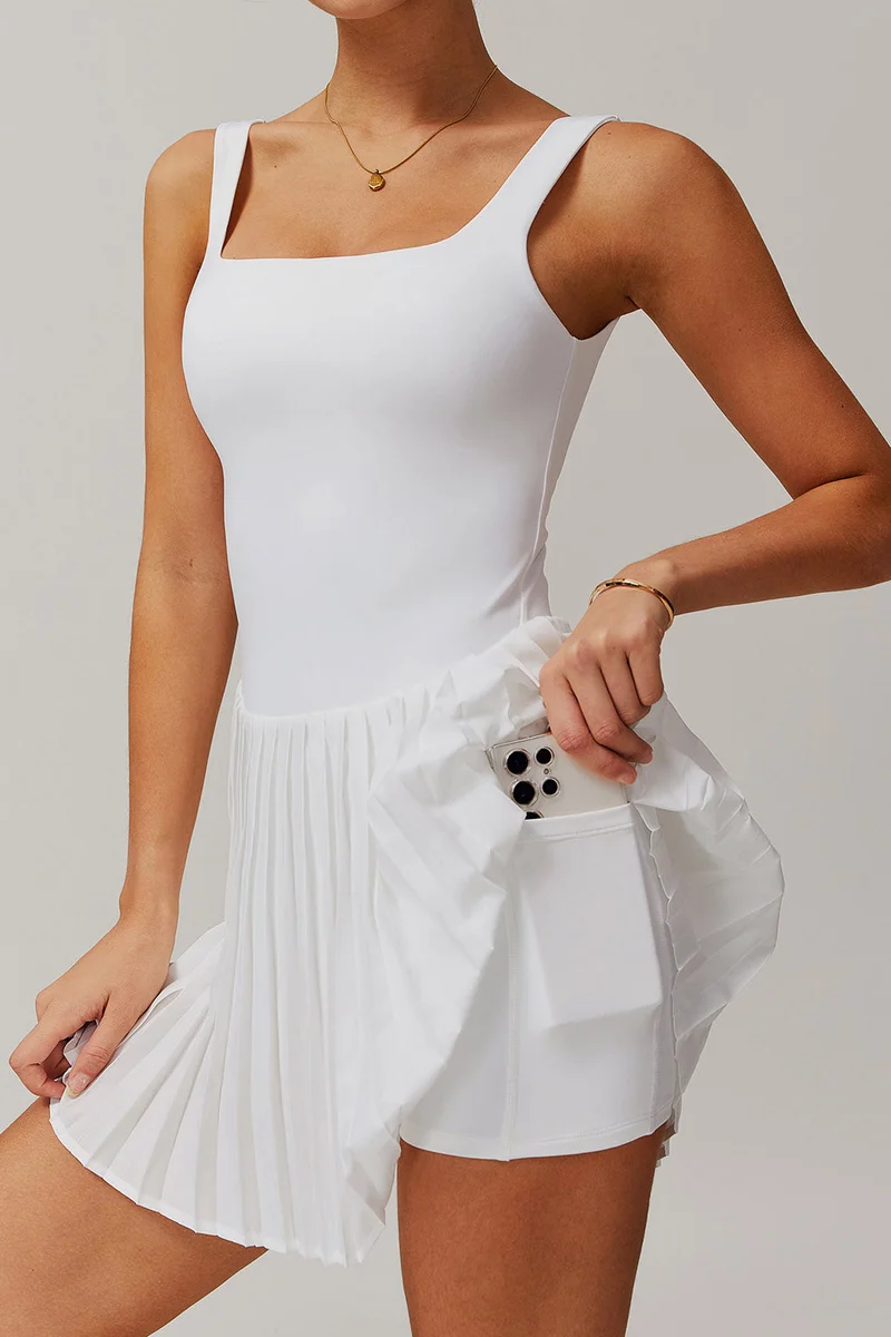 SVL White Padel & Tennis Dress with Built-In Bra & Shorts & Pocket - White - SVL for Women | Best Price UAE