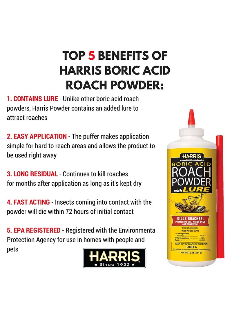 Harris Boric Acid Cockroach Killer Powder with Lure, 16oz  - Image 3