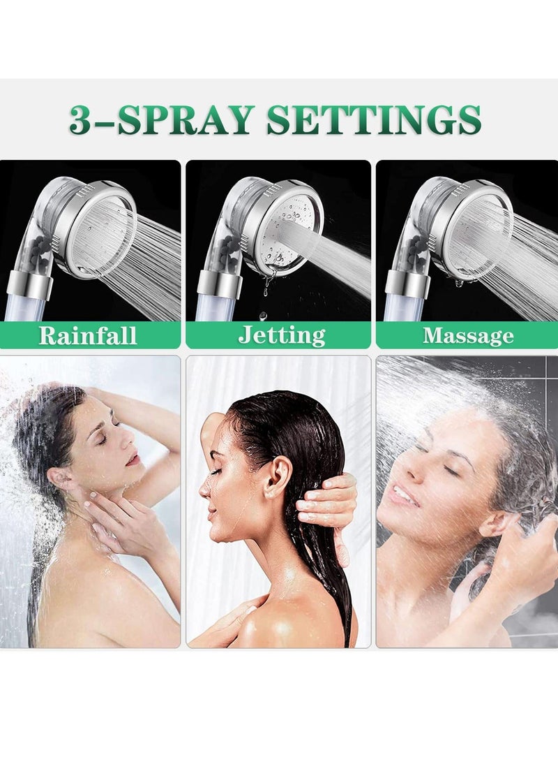 3 Modes High Pressure Handheld Showerhead, Water Saving Filtered Shower Head with Pcs PP Cotton Filter and Stones  - Image 2