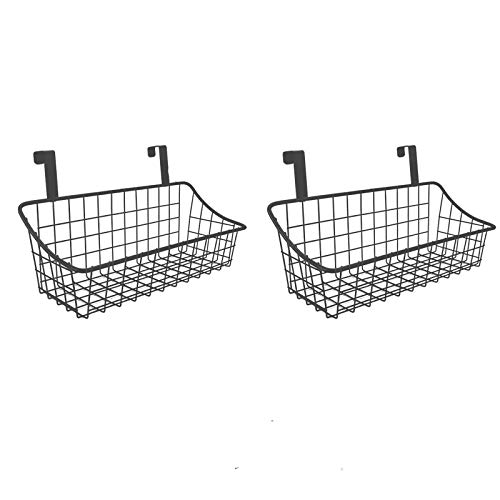 LeleCAT Basket with hook Grid Storage Basket  Hang it behind a door or on a railing  Over the Cabinet Door  Small  BLack 2 Pack - Image 2