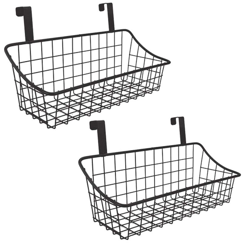 LeleCAT Basket with hook Grid Storage Basket  Hang it behind a door or on a railing  Over the Cabinet Door  Small  BLack 2 Pack - Image 1