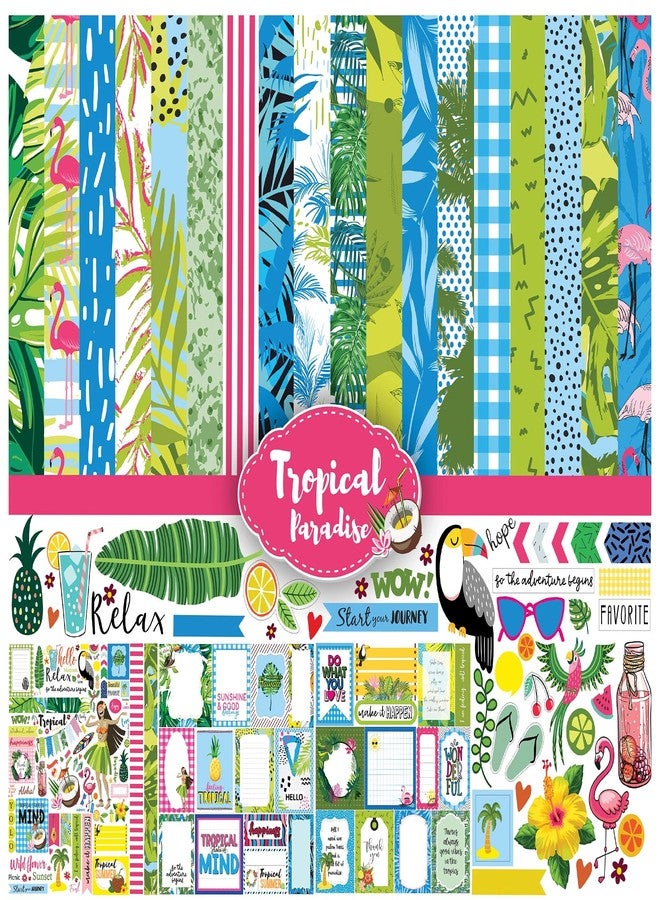 Inkdotpot Tropical Paradise Collection Double-Sided Scrapbook Paper Kit Cardstock 12"x12" Card Making Paper Pack with Sticker Sheet - 16 Pages - Blue & Green - Image 1