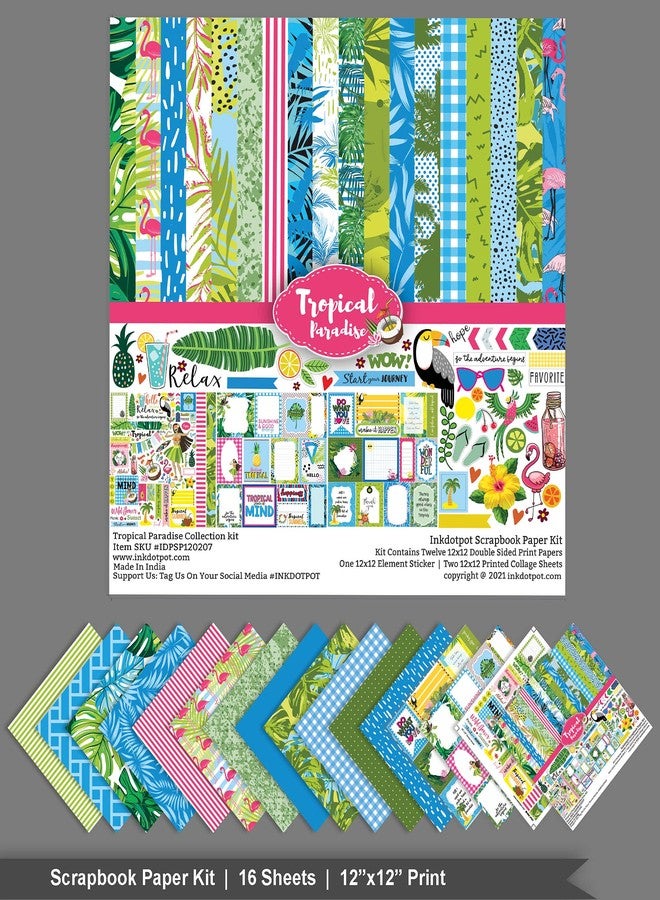 Inkdotpot Tropical Paradise Collection Double-Sided Scrapbook Paper Kit Cardstock 12"x12" Card Making Paper Pack with Sticker Sheet - 16 Pages - Blue & Green - Image 3