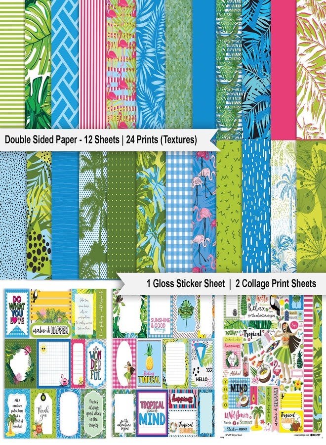 Inkdotpot Tropical Paradise Collection Double-Sided Scrapbook Paper Kit Cardstock 12"x12" Card Making Paper Pack with Sticker Sheet - 16 Pages - Blue & Green - Image 2