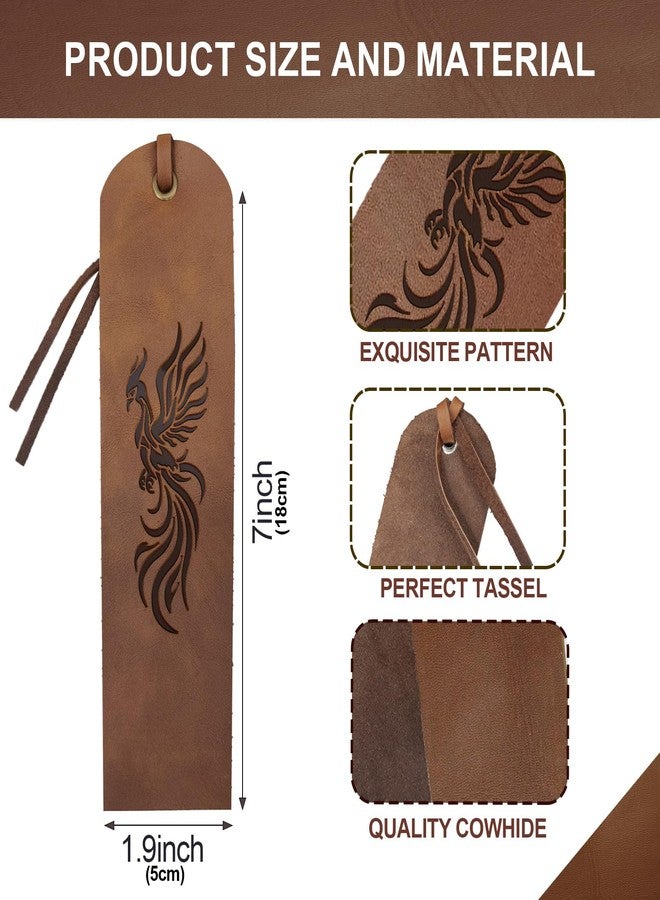 MAYJOYDIY 4pcs Phoenix Totem Leather Bookmark Vintage Bird Leather Page Markers 2×7inch Ancient Flying Bird Handmade Book Mark for Book Reading Bookworms Writers Man Women Gifts - Image 2