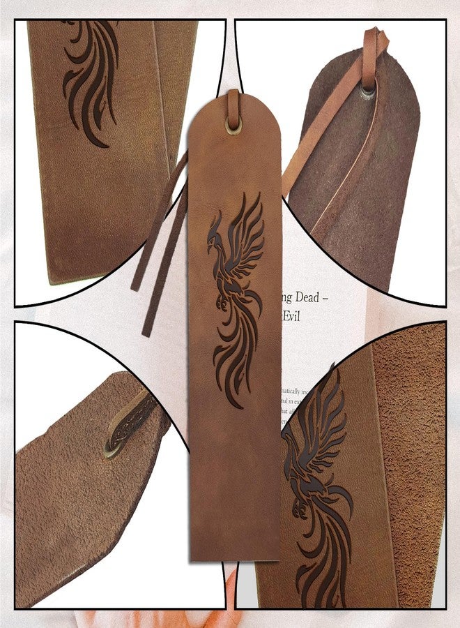 MAYJOYDIY 4pcs Phoenix Totem Leather Bookmark Vintage Bird Leather Page Markers 2×7inch Ancient Flying Bird Handmade Book Mark for Book Reading Bookworms Writers Man Women Gifts - Image 4