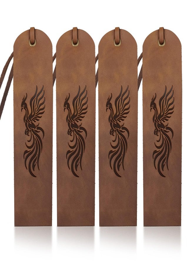 MAYJOYDIY 4pcs Phoenix Totem Leather Bookmark Vintage Bird Leather Page Markers 2×7inch Ancient Flying Bird Handmade Book Mark for Book Reading Bookworms Writers Man Women Gifts - Image 1
