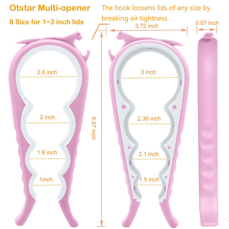Otstar Jar Opener Bottle Opener and Can Opener for Weak hands, Seniors with Arthritis and Anyone with Low Strength, Mutil Jar Opener Get Lids Off Easily (Pink) - Image 2