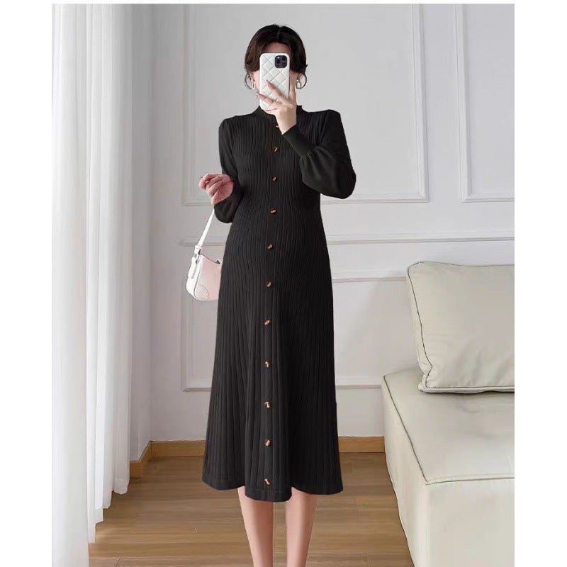 Maternity Lantern Sleeve Knit Sweater Dress Black  - Image 1