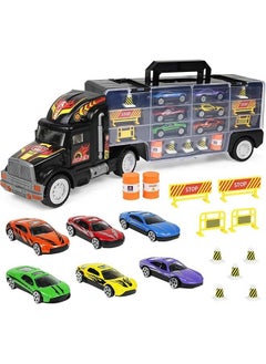 Click N' Play Click N’ Play Truck Transport Carrier Toy For Boys And Girls, 15 Piece Hauler Truck With Cars, Road Signs, & More, Includes 28 Car Slots Great Gift For Toddlers & Kids Age 3+, Black  - Image 2