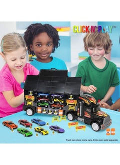 Click N' Play Click N’ Play Truck Transport Carrier Toy For Boys And Girls, 15 Piece Hauler Truck With Cars, Road Signs, & More, Includes 28 Car Slots Great Gift For Toddlers & Kids Age 3+, Black  - Image 5