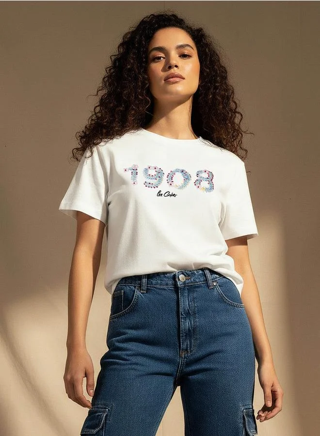 Lee Cooper  Lee Cooper Cotton T shirt with Embroidery for Women | Best Price UAE