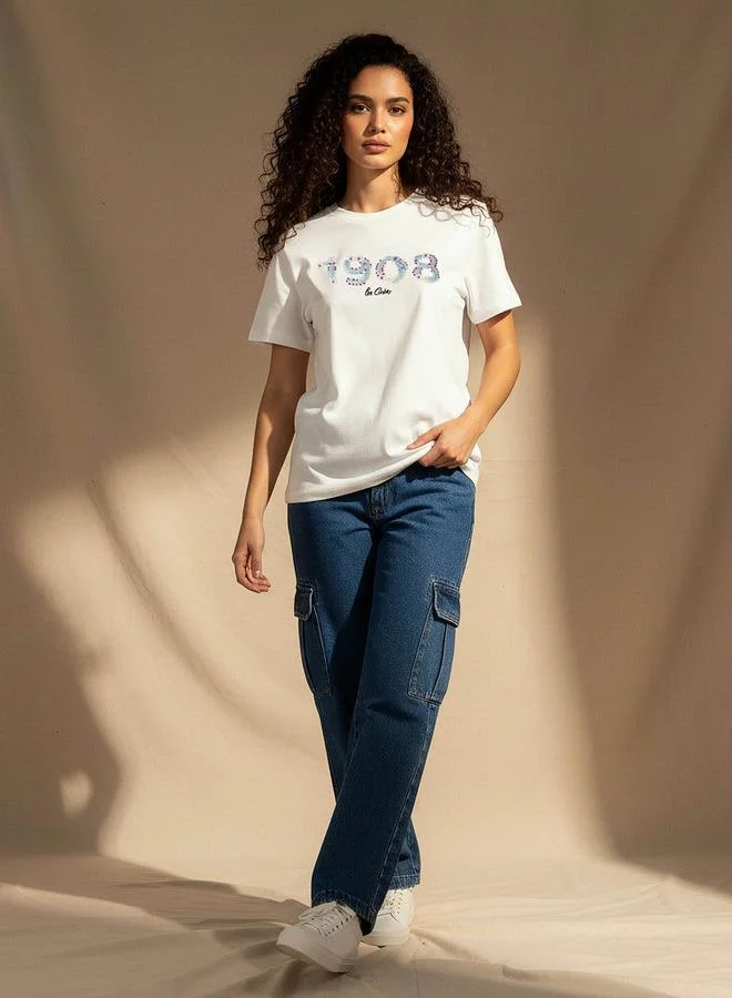Lee Cooper  Lee Cooper Cotton T shirt with Embroidery for Women | Best Price UAE