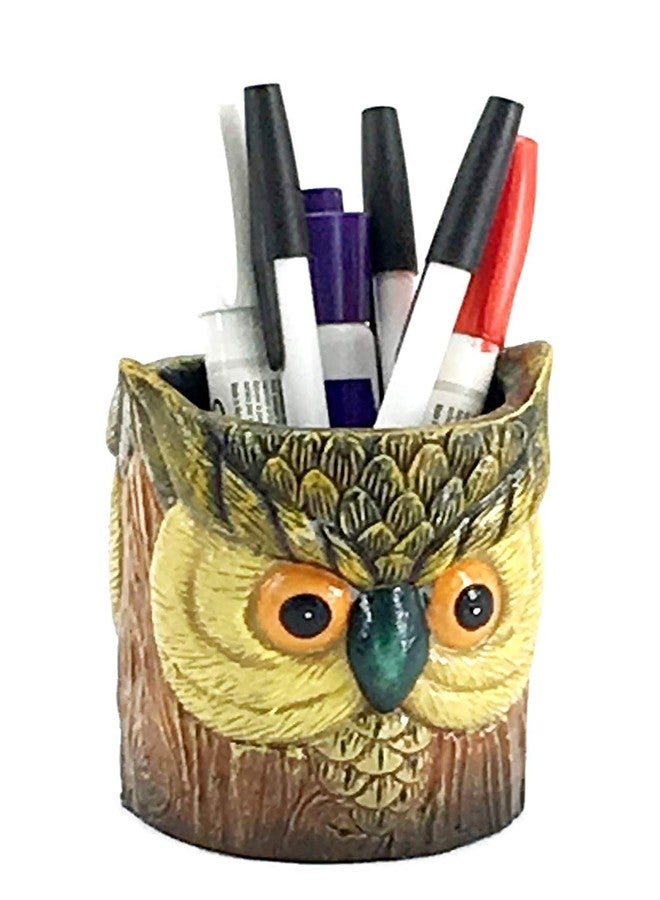 Bellaa 23011 Owl Pencil Holder Pen Cup Pot Container Decor for Bookshelf Bedroom Living Room Office Table Desk Carving Shelf Birds Statues Book Ends - Image 4