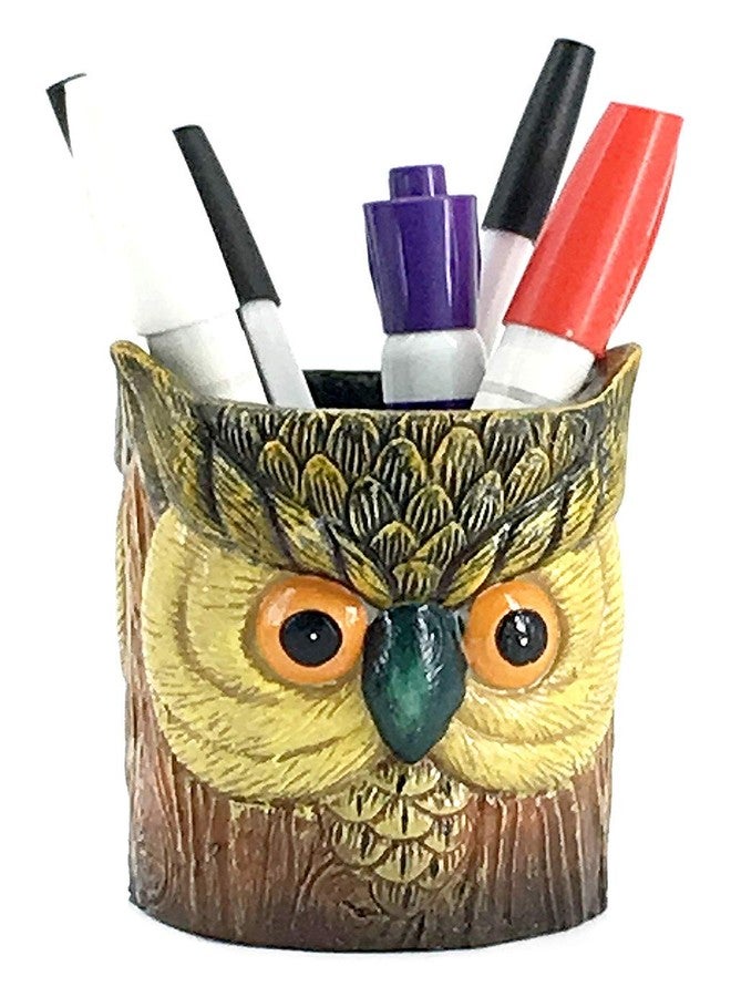Bellaa 23011 Owl Pencil Holder Pen Cup Pot Container Decor for Bookshelf Bedroom Living Room Office Table Desk Carving Shelf Birds Statues Book Ends - Image 1