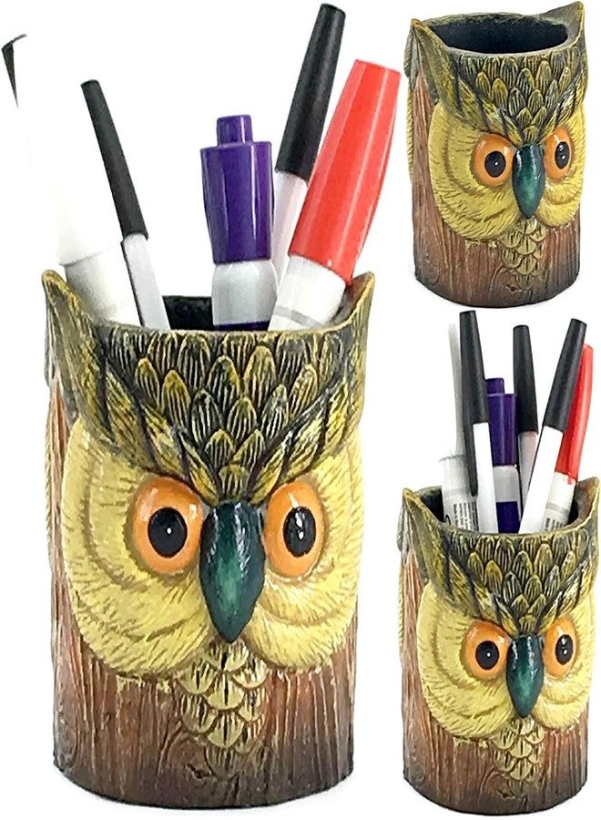 Bellaa 23011 Owl Pencil Holder Pen Cup Pot Container Decor for Bookshelf Bedroom Living Room Office Table Desk Carving Shelf Birds Statues Book Ends - Image 5