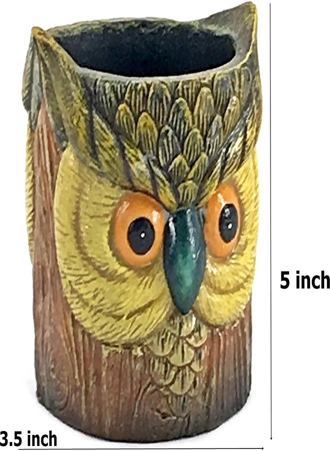Bellaa 23011 Owl Pencil Holder Pen Cup Pot Container Decor for Bookshelf Bedroom Living Room Office Table Desk Carving Shelf Birds Statues Book Ends - Image 2